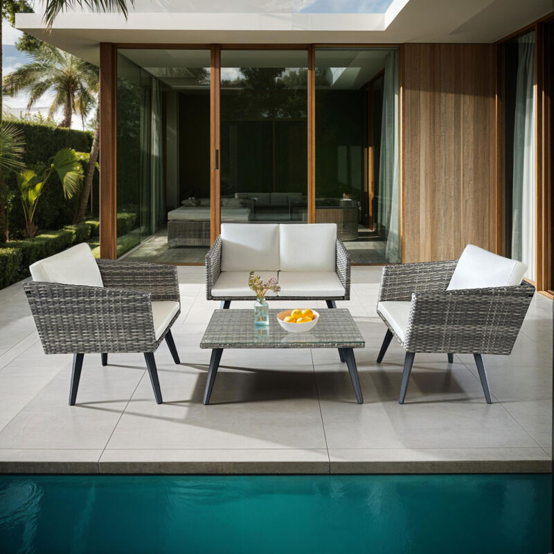 M&s - Salon de jardin en rotin et alu 4 places + table basse M&s - Salon de jardin en rotin et alu 4 places + table basse