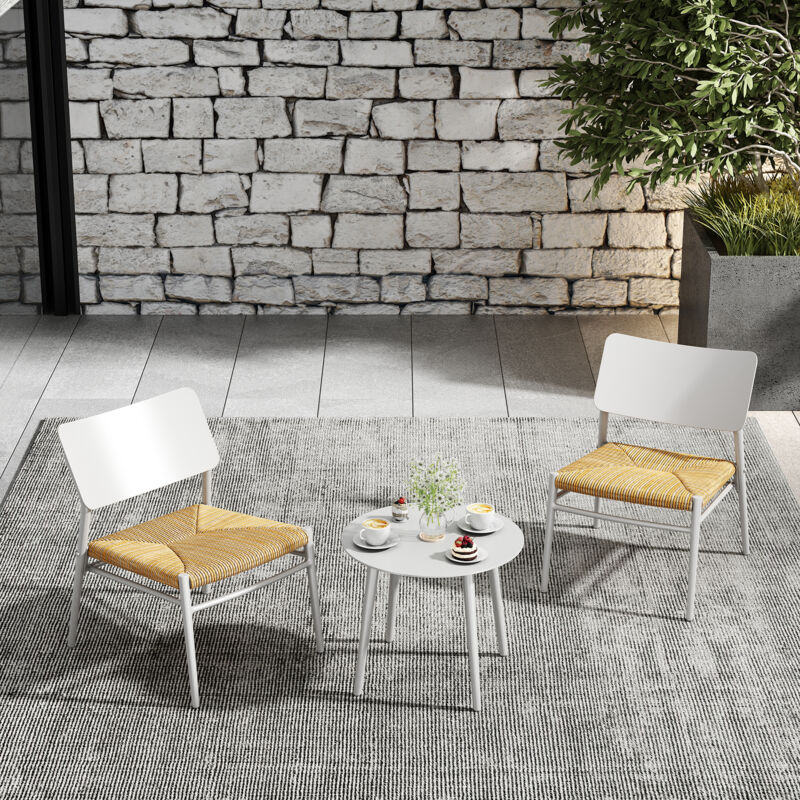 Salon de Jardin en Rotin pe -Ensemble Meubles de Balcon en Aluminium,2 Places,Capacité de Charge 150 kg,Blanc