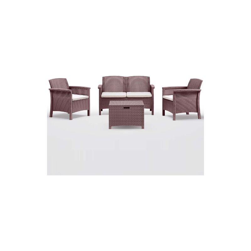Bica - Salon de jardin Venice avec deux fauteuils canape' et table d'exte'rieur en polypropyle'ne effet rotin marron