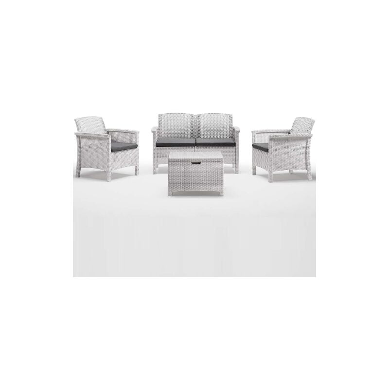 Salon de jardin Venice avec deux fauteuils canape' et table d'exte'rieur en polypropyle'ne effet rotin blanc