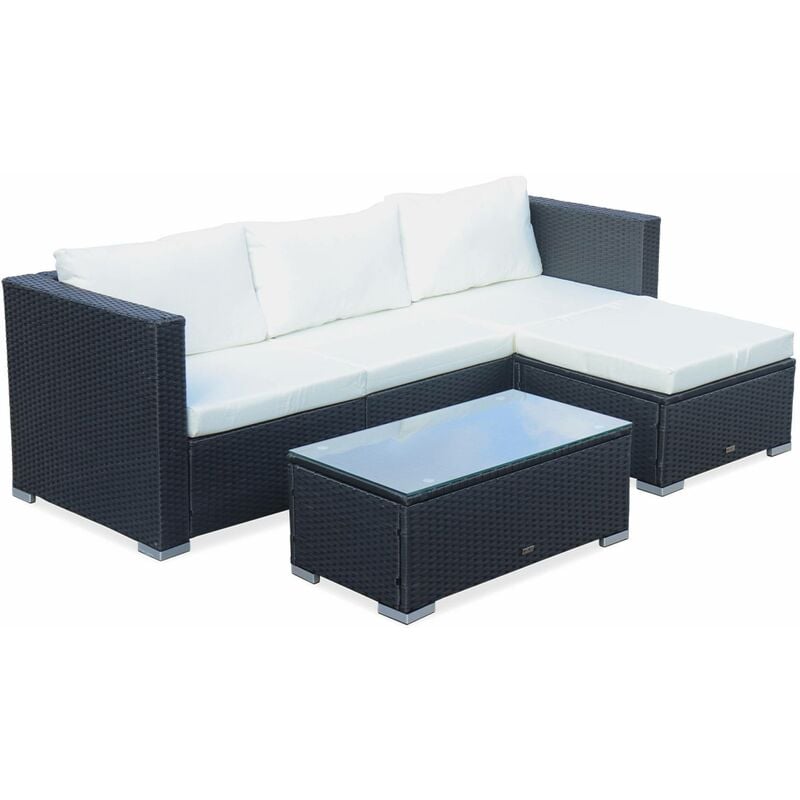 Salon de jardin en résine pour 4 personnes - Torino Noir / Ecru