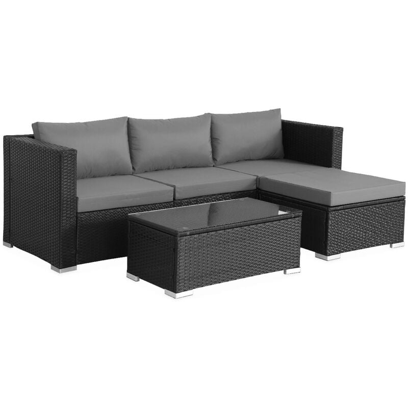 Sweeek - Salon de jardin en résine pour 4 personnes - Torino Noir / Gris