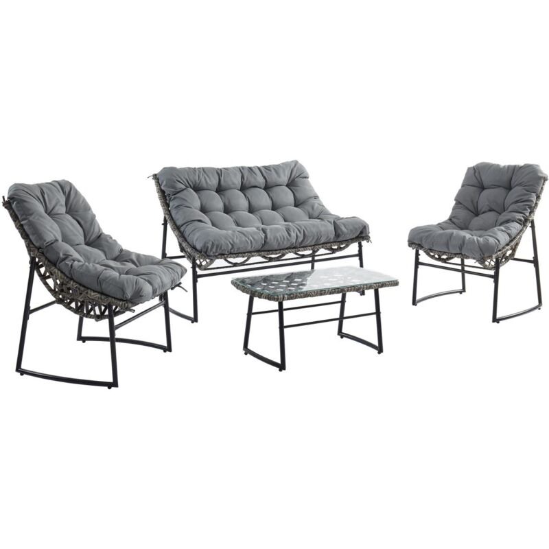 Vente-unique - Salon de jardin en résine tressée : 1 canapé 2 places, 2 fauteuils et une table basse - Gris anthracite - jonah de mylia