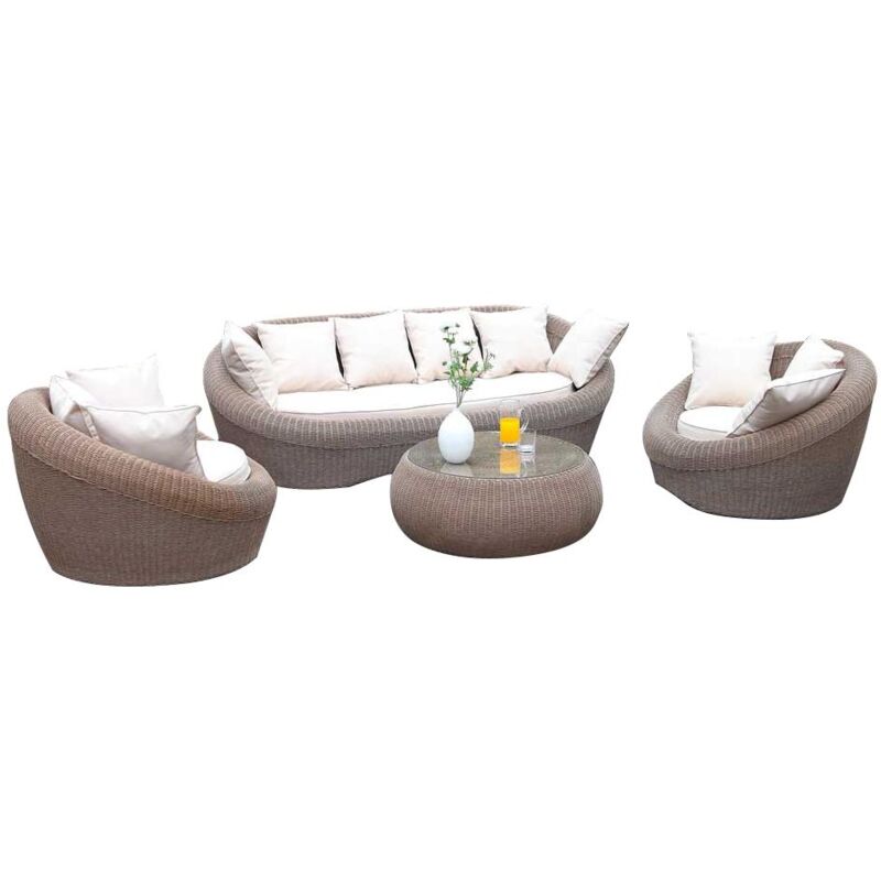 Vente-unique - Salon de jardin en résine tressée marron : canapé, 2 fauteuils et table basse - whiteheaven de mylia