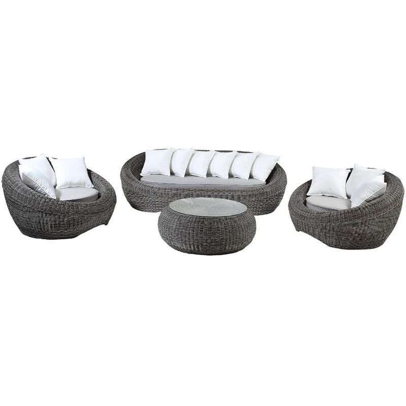 Vente-unique - Salon de jardin en résine tressée gris : canapé, 2 fauteuils et table basse - whiteheaven de mylia