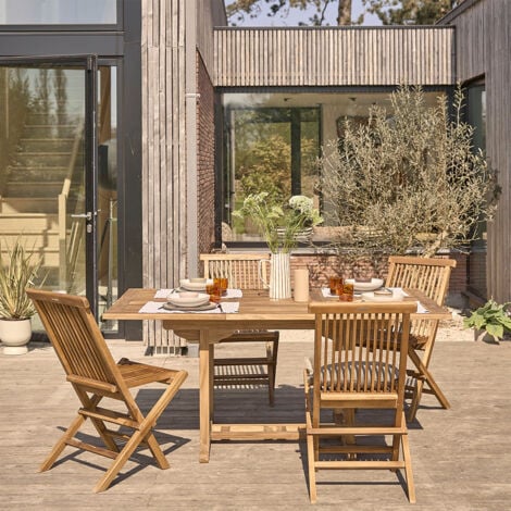 Salon de jardin en teck huilé massif extensible 4/8 pers. - Marron