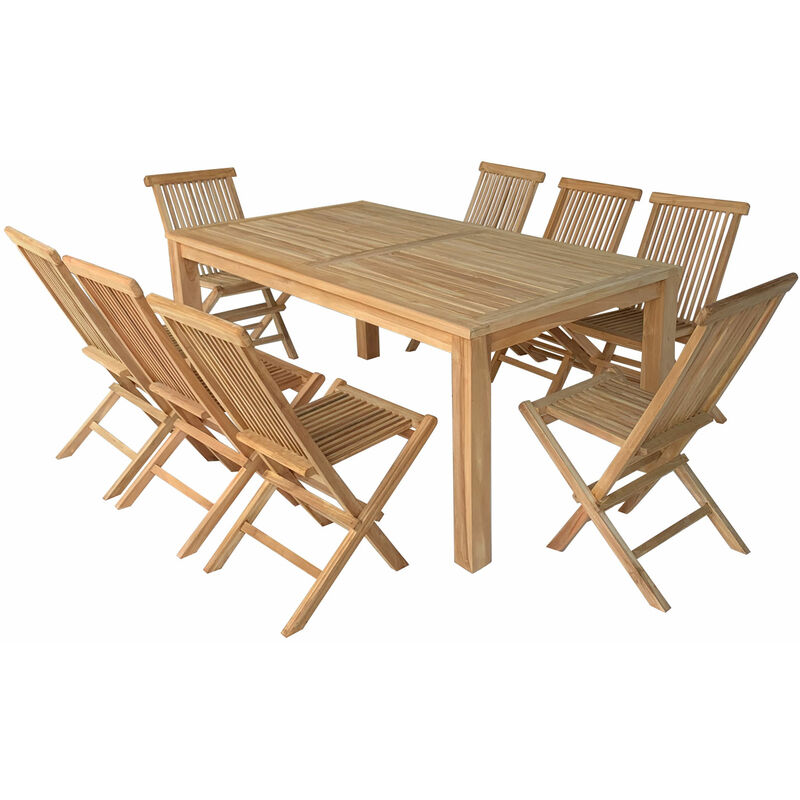 Happy Garden - Salon de jardin en teck java - table rectangulaire et chaises pliantes - 8 places - brown