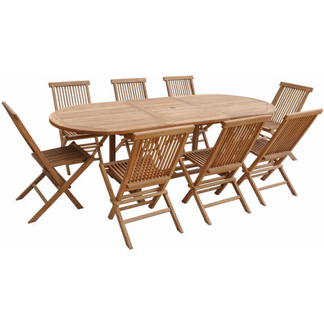 Salon de jardin en teck LOMBOK - table ovale extensible - 8 places