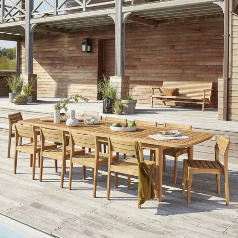 Salon de jardin  en teck recyclé extensible 10/12 places