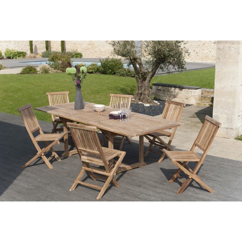Harris - salon de jardin en bois teck 8/10 pers - Ensemble de jardin -1 Table rectangulaire extensible 180240/100 cm et 6 chai