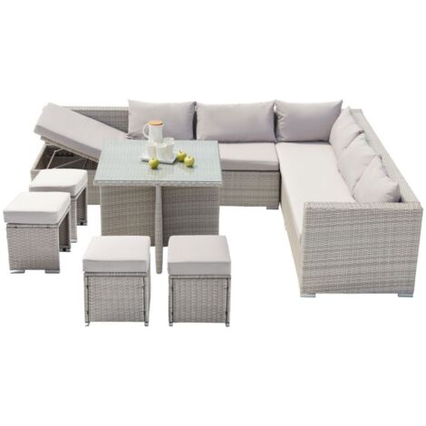 CONCEPT-USINE SAMOA - Salon de jardin encastrable gris en résine tressée 10 places