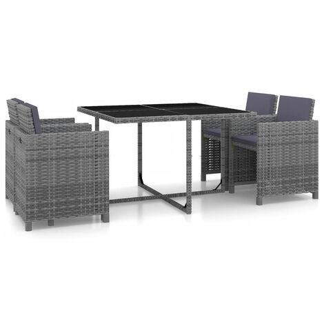 Salon de jardin encastrable 5 pcs - Canapé de jardin - Ensembles de Meubles d'exterieur - et coussins Rotin Gris Chic-922405