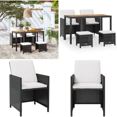 Salon de jardin encastrable 5 pcs Rotin et bois d'acacia Noir - ensemble de salle à manger d'extérieur -  ensembles de salle à manger d'extérieur - Home & Living