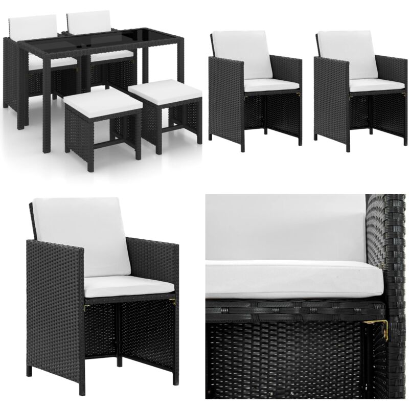 Ensemble à manger d'extérieur 5 pcs coussin Résine tressée Noir - Mobilier De Jardin - Salon De Jardin - Set De Jardin - Table De Jardin - Chaises De