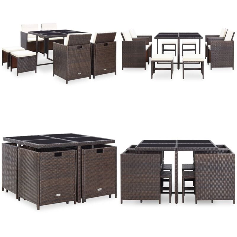 Ensemble à manger d'extérieur avec coussins 9pcs Résine tressée - Mobilier De Jardin - Salon De Jardin - Set De Jardin - Table De Jardin - Chaises De
