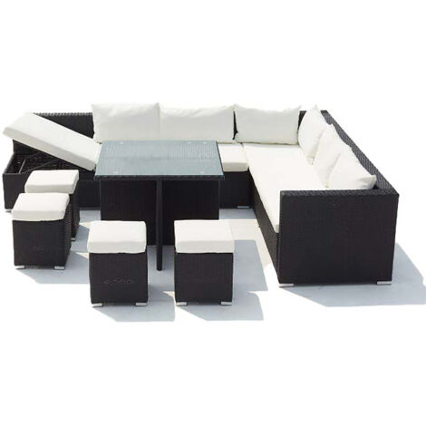 Salón de jardín encastrable resina trenzada 10 plazas negro/blanco FIDJI