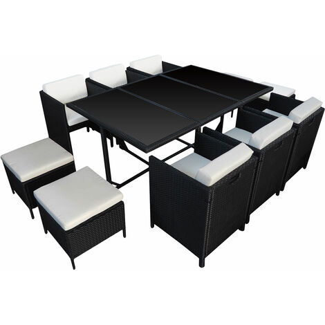 Salon de jardin encastrable SANTORIN en résine tressée grise 10 places - coussins gris - Gris