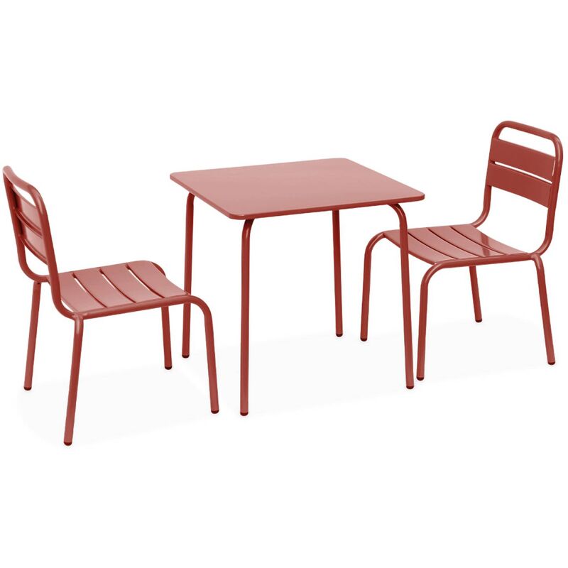 Salon de jardin enfant table et chaises métal - Anna - terracotta . 2 places. table et chaises. 48x48cm