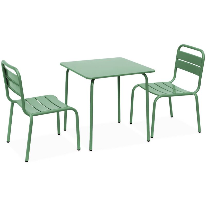 Salon de jardin enfant. table et chaises en métal - Anna vert de gris. 2 places. table et chaises. 48x48cm