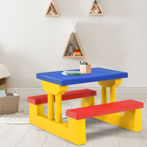 Salon de Jardin Enfant Table Banc Parasol PP Multicolore CW51798