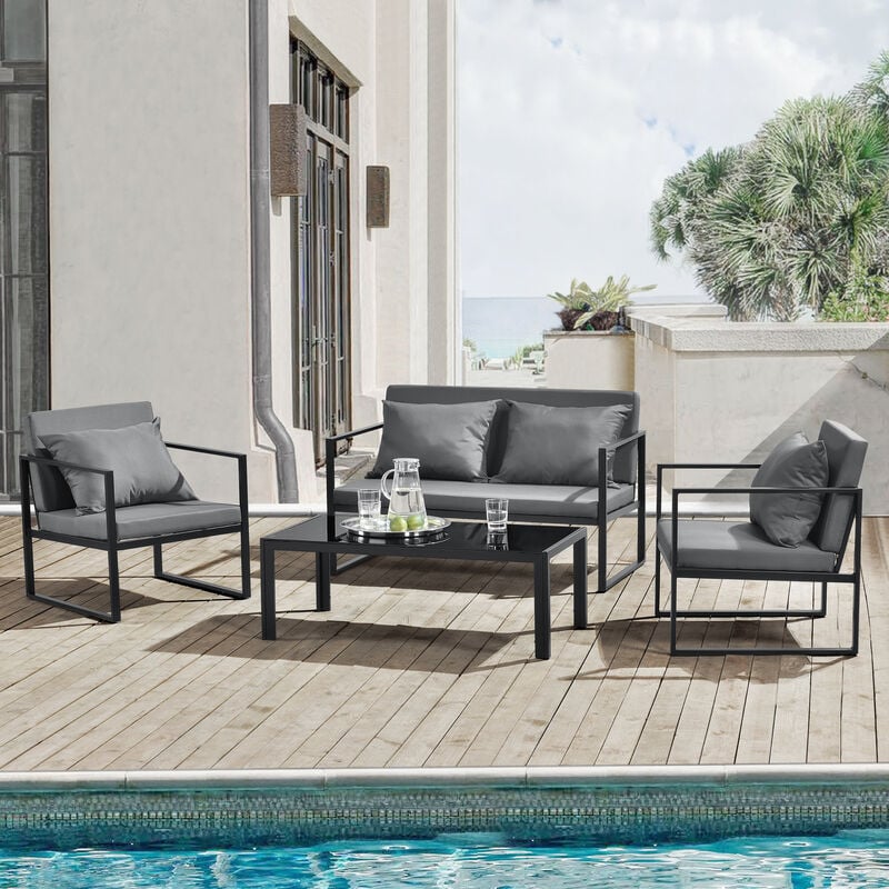 Ensembles extérieurs avec 2 chaises de canapé et table de conception élégante Diverses couleurs taille : Noir