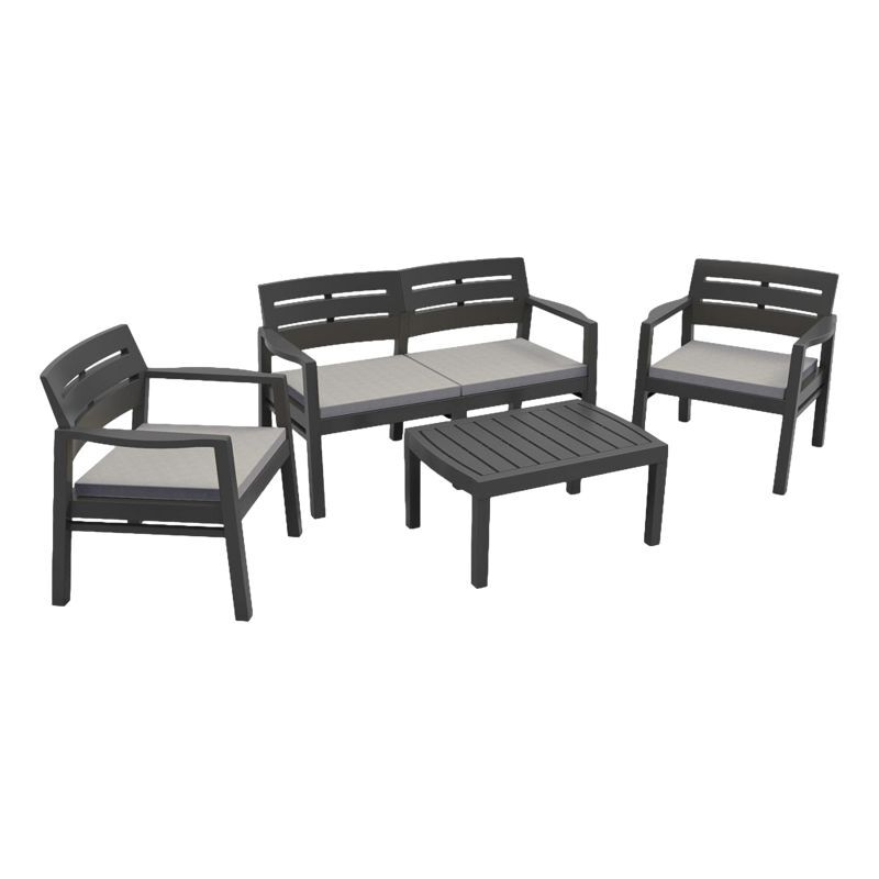 Salon de jardin Ensemble Java S3 + 2F2 + 1TB Anthracite Wilsa Garden
