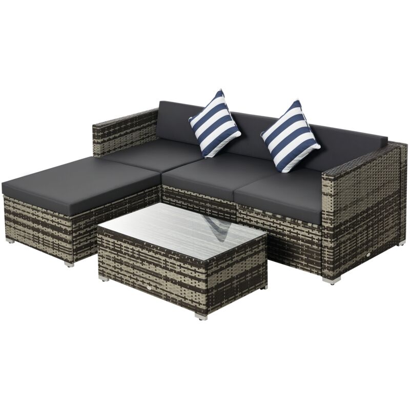 Ensemble salon de jardin 4 places 5 pièces coussins zippés déhoussables polyester résine tressée gris
