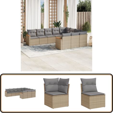 Salon de jardin et coussins 10 pcs mélange beige résine tressée - Ensemble Salon De Jardin - Mobilier De Jardin - Canapé Extérieur - Chaise Longue - Set Salon De Jardin