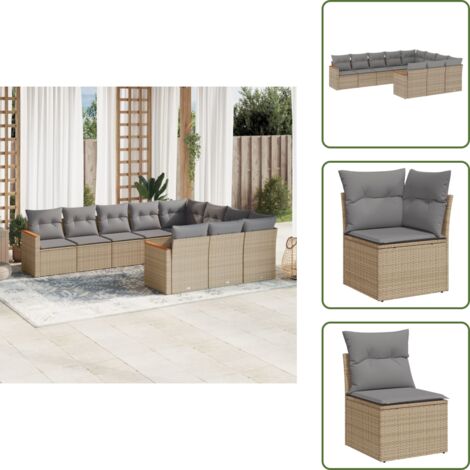 Salon de jardin et coussins 10 pcs mélange beige résine tressée - Ensemble Salon De Jardin - Mobilier De Jardin - Canapé Extérieur - Chaise Longue - Set Salon De Jardin
