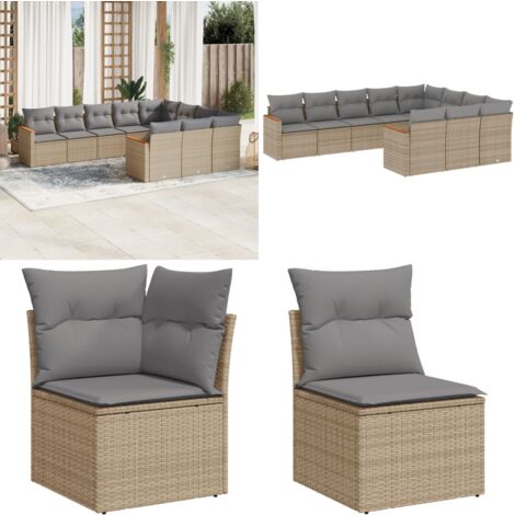 Salon de jardin et coussins 10 pcs mélange beige résine tressée - Ensemble Salon De Jardin - Mobilier De Jardin - Canapé Extérieur - Chaise Longue - Set Salon De Jardin - Home & Living