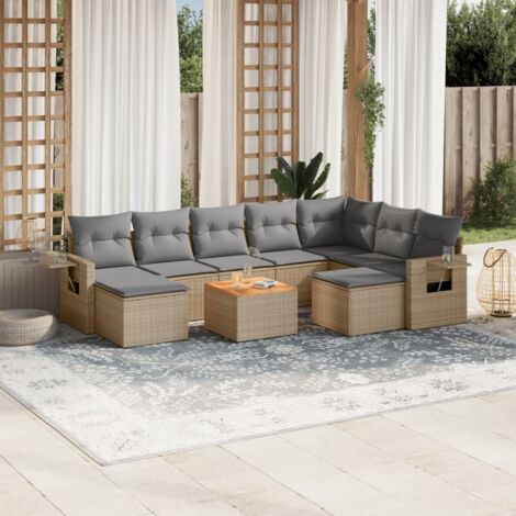 Salon de jardin et coussins 10 pcs mélange beige résine tressée vidaXL