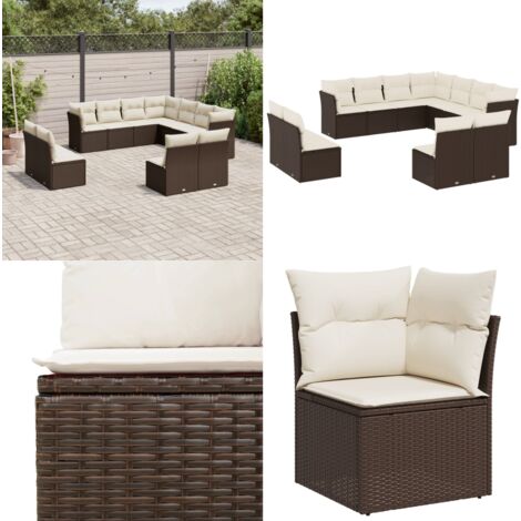 Salon de jardin et coussins 11 pcs marron résine tressée - Salon De Jardin - Canapé Extérieur - Meuble De Jardin - Ensemble Salon De Jardin - Mobilier De Jardin - Home & Living