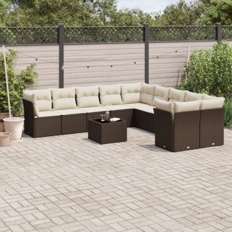 Salon de jardin et coussins 11 pcs marron résine tressée vidaXL