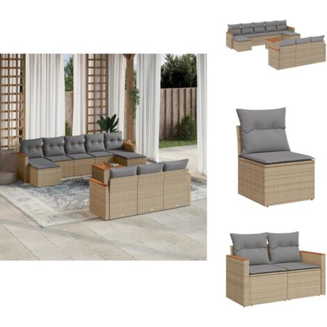 Salon de jardin et coussins 11 pcs mélange beige résine tressée - Ensemble Salon Jardin - Mobilier Extérieur - Meubles De Jardin - Salon De Jardin - Chaise Lounge