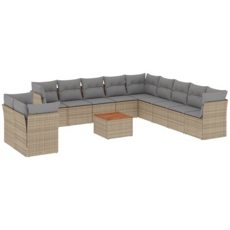 Salon de jardin et coussins 12 pcs mélange beige résine tressée