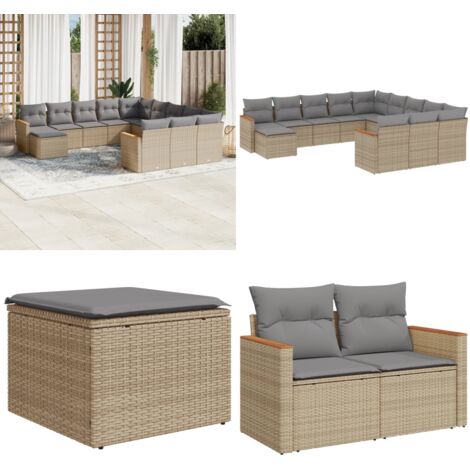 Salon de jardin et coussins 12 pcs mélange beige résine tressée - Ensemble Salon De Jardin - Mobilier De Jardin - Salon Extérieur - Canapé Jardin - Chaise Lounge - Home & Living