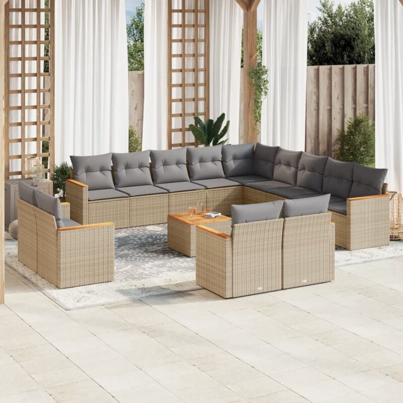 Salon de jardin et coussins 14 pcs mélange beige résine tressée Vidaxl