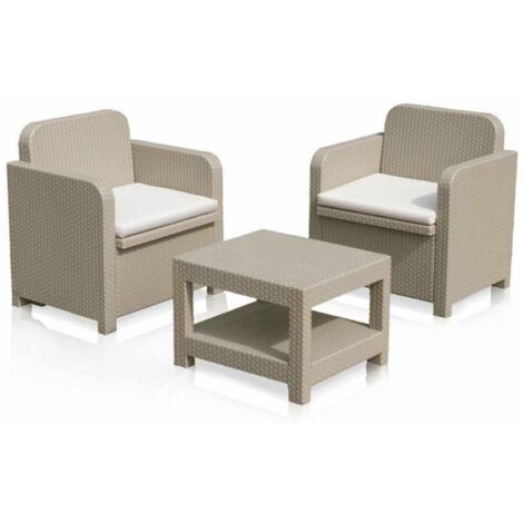 Salon de Jardin et Fauteuils extérieurs Grand Soleil Giglio Bar Poly-Rotin 2 Places - Beige