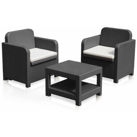 Salon de Jardin et Fauteuils extérieurs Grand Soleil Giglio Bar Poly-Rotin 2 Places - Noir