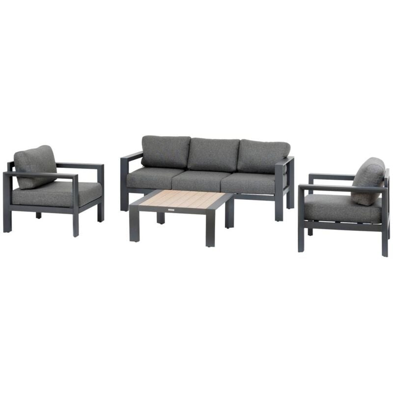 Salon de jardin Évasion graphite & honey 5 places en oléfine et aluminium - Hespéride