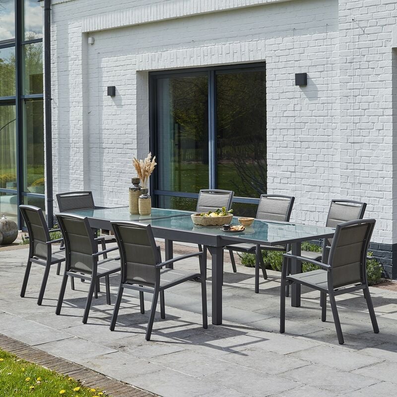 Salon de jardin en aluminium gris extensible 8/12 places - Gris