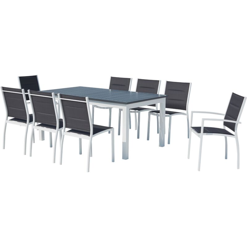 Arezzo 8 blanc : salon de jardin extensible en aluminium + 8 assises en textilène