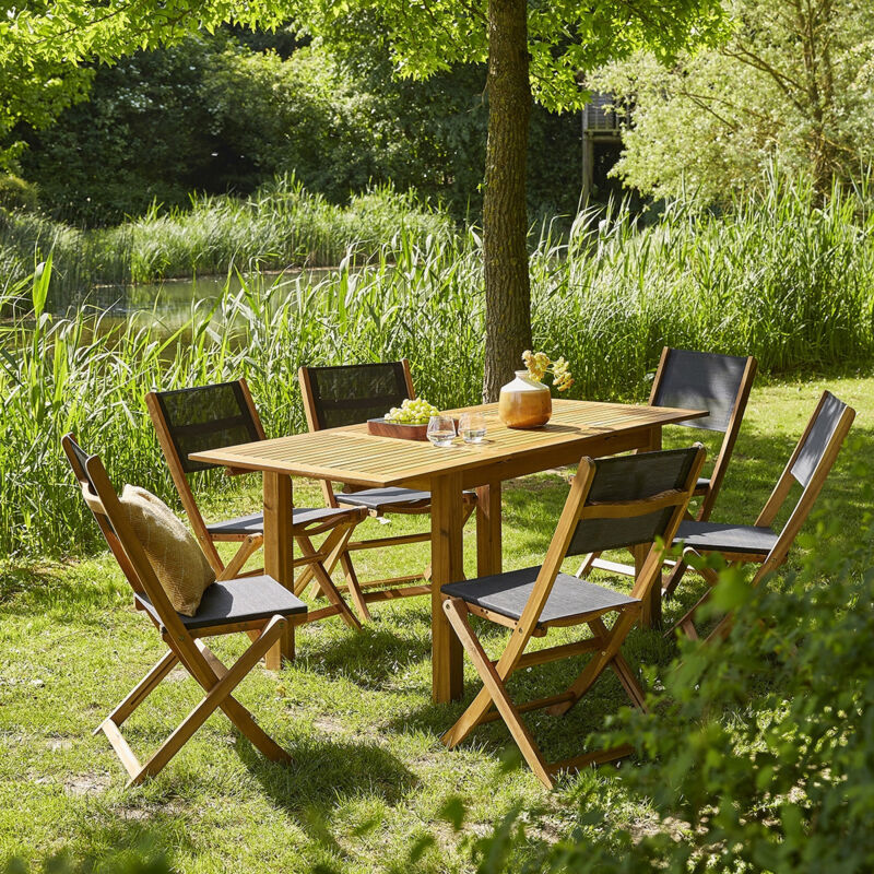 Salon de jardin en acacia massif extensible 6/8 places