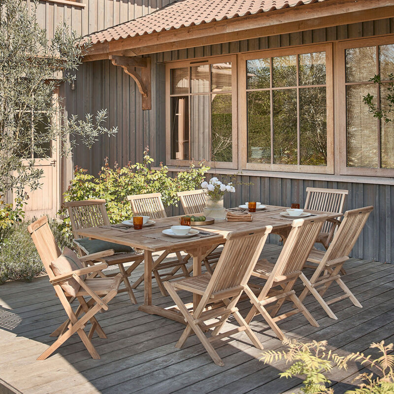 Salon de jardin extensible en teck 8 à 10 places - Marron