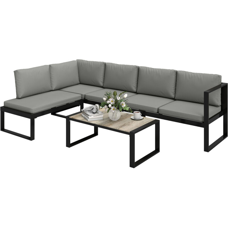 Salon de Jardin Extérieur d'Angle - Outsunny - 5 Personnes - Canapés, Chaise et Table - Métal Textilène - Gris Foncé Salon de Jardin Extérieur d'Angle - Outsunny - 5 Personnes - Canapés, Chaise et Table - Métal Textilène - Gris Foncé