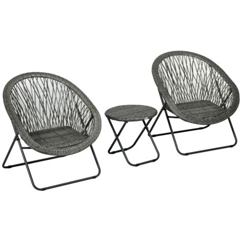 Salon de jardin extérieur en résine ensemble table et chaises d'extérieur pour 2 personne table 2 fauteuil pliables gris