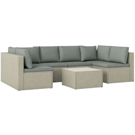 Salon de jardin extérieur modulable 6 personnes en résine tressée avec canapés et table basse en verre trempé, marron