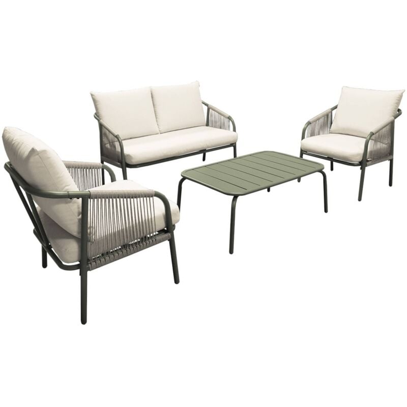 Salon de jardin fiora en acier. 4 personnes Kaki / Beige