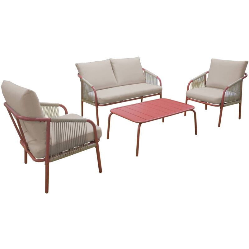 Salon de jardin fiora en acier. 4 personnes Terracotta / Beige