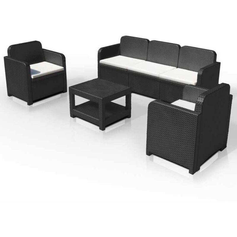 Grand Soleil – Salon de jardin en polyrotin 5 places – Canapé 3 places et 2 fauteuils – Table basse rectangulaire – Résistant aux intempéries – Noir Grand Soleil – Salon de jardin en polyrotin 5 places – Canapé 3 places et 2 fauteuils – Table basse rectangulaire – Résistant aux intempéries – Noir